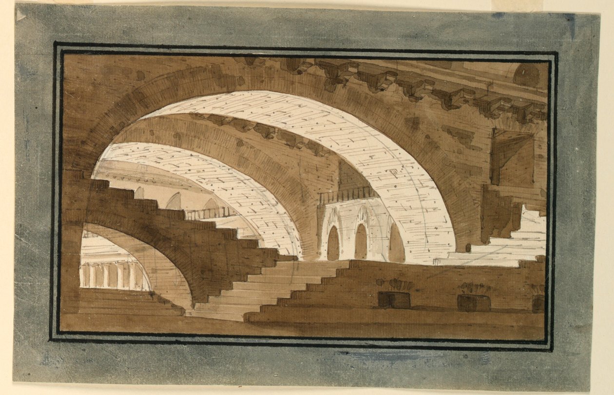 Scendesign, interiör av källaren på Palace av Angelo Toselli