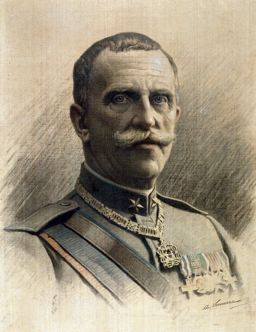 Porträtt av Victor Emmanuel III (1869-1947) Teckning av Angelo Vernazza (1869-1937) Dim. 97x70 cm Genes Nervi, Gallery of Modern Art, inv. 0597 av Angelo Vernazza