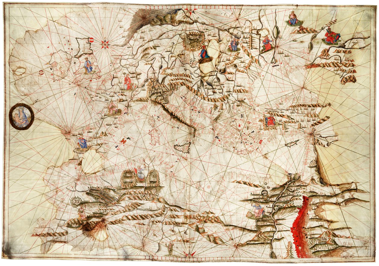 Medelhavet, Svarta havet och Nordostatlanten, ca 1550 (pergament) av Angelo de Conte Freducci