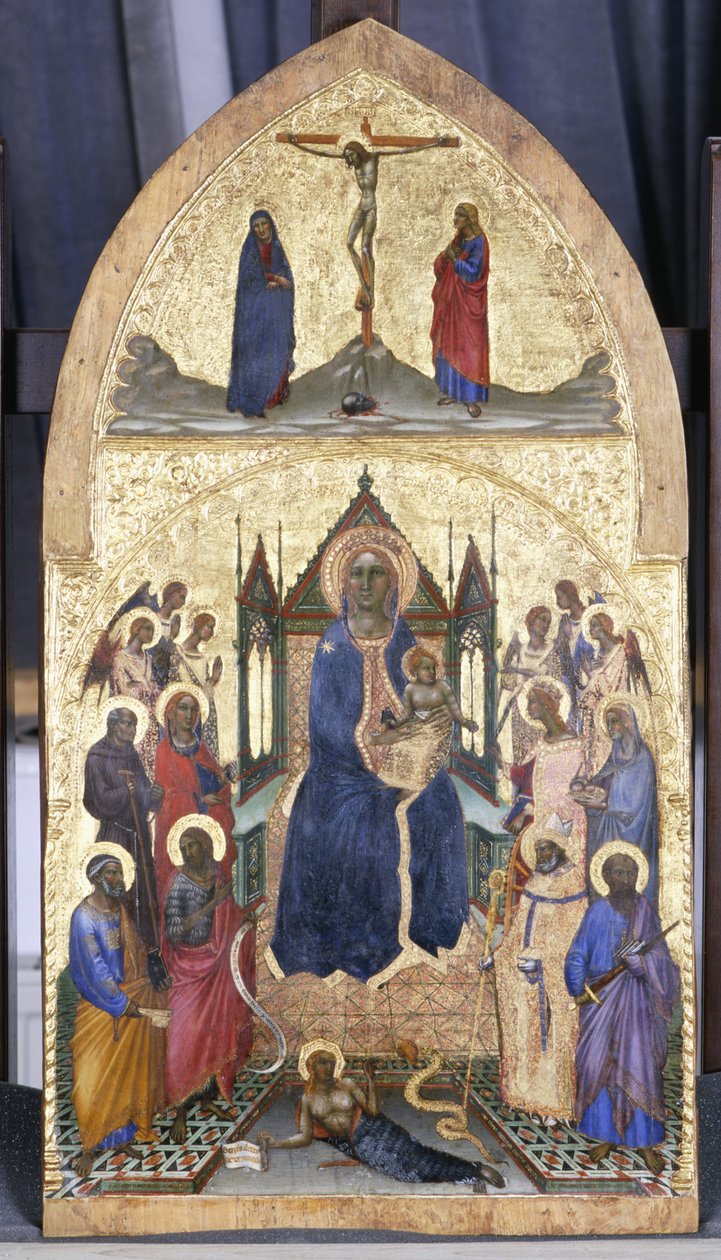 Enthroned Madonna and Child with Angels and Saints, ca 1360-70 (tempera på poppelträ) av Angelo di Puccinelli