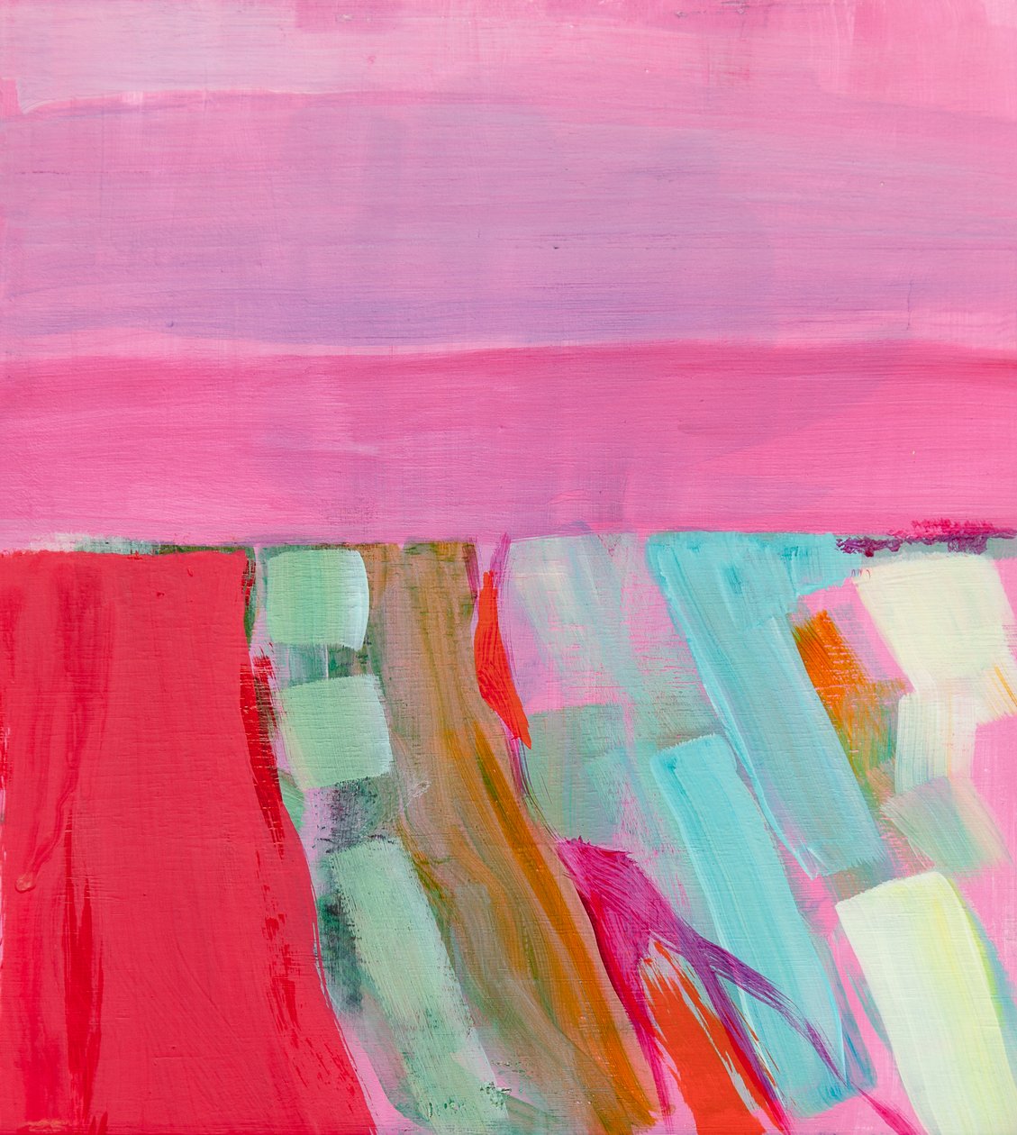 Summer Wheatfields (på kvällen), 2012, akryl på trä av Angie Kenber
