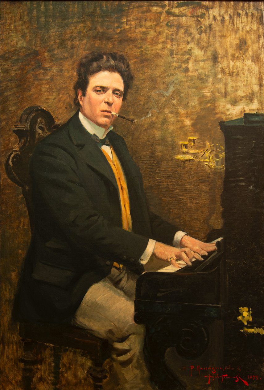 Porträtt av kompositören Pietro Mascagni 1863-1945, 1899. av Angiolo Tommasi