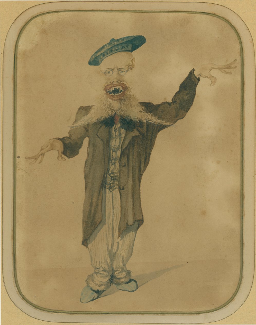 Karikatyr av Telemaco Signorini på väg hem från Paris, ca 1884 (tempera på kartong) av Angiolo Tricca