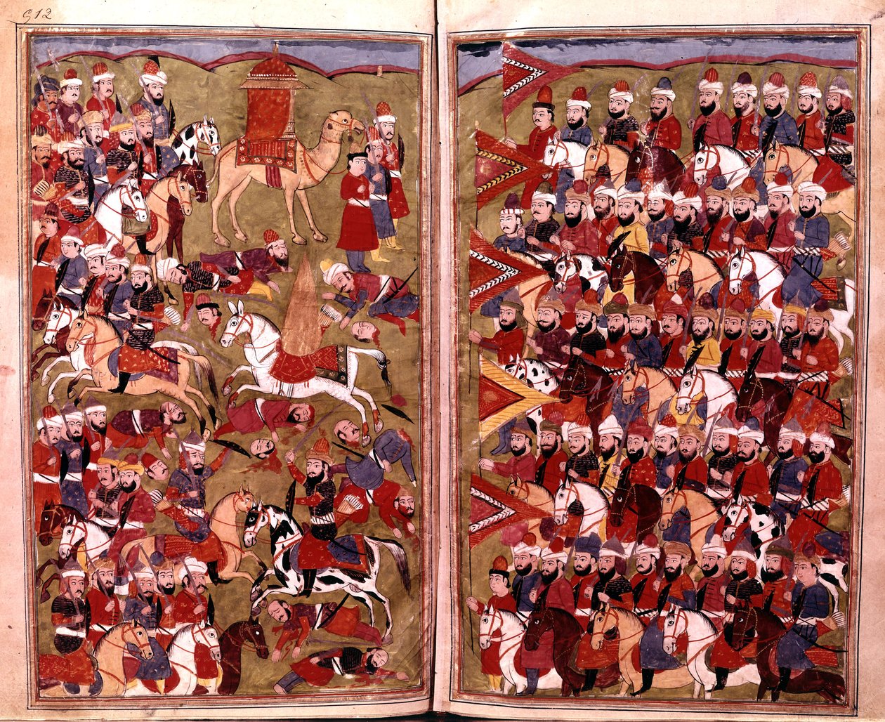 Armén av Aicha vid slaget vid Djamal 656, illustration från Hamla-i-Haydari, av Mirza Muhammad Rafi Bazil, 1808 av Indian School