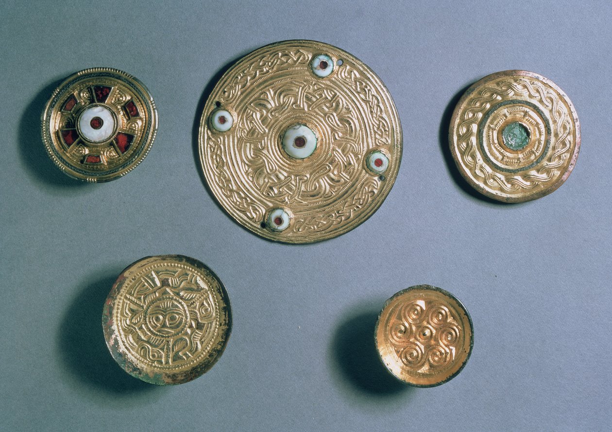 Hängen med juveler, anglosaxiska (guld, förgyllda silver och halvädelstenar) av Anglo Saxon