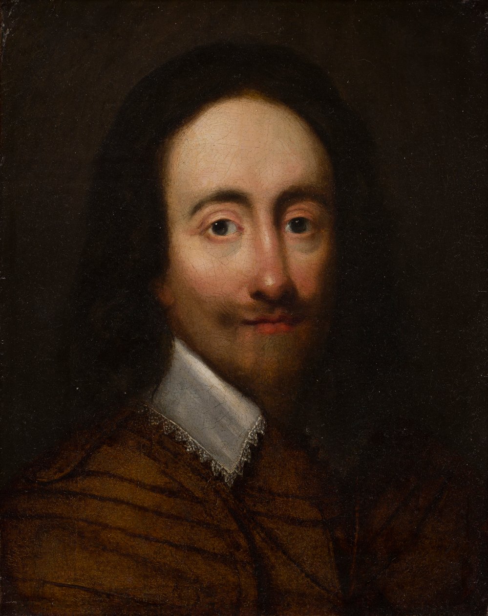 Porträtt av kung Charles I (olja på förgyllt silverläder) av Anglo Flemish School