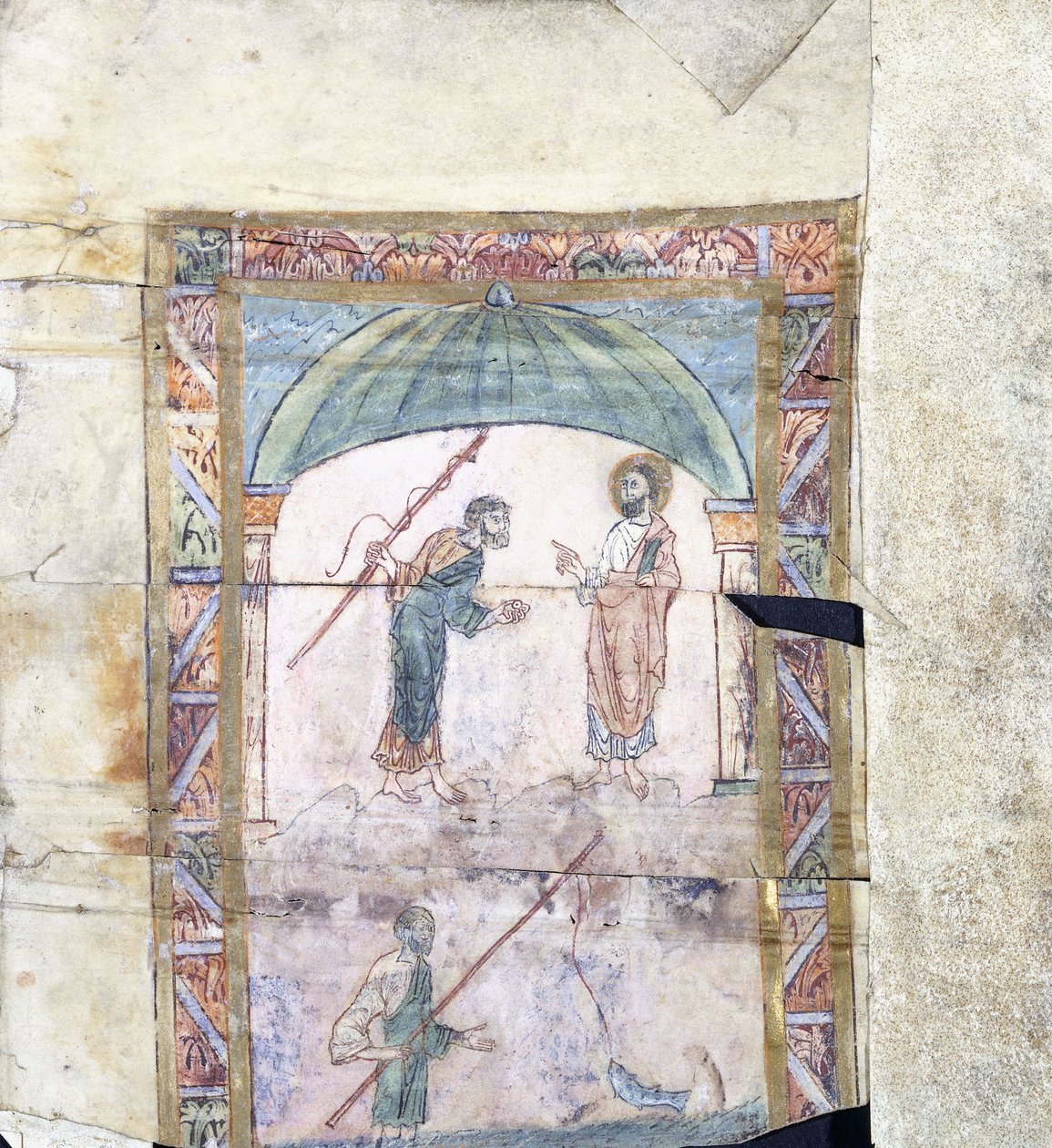 Kristus instruerar Petrus i Kapernaum om hyllningspengarna, ca 1000 e.Kr av Anglo Saxon