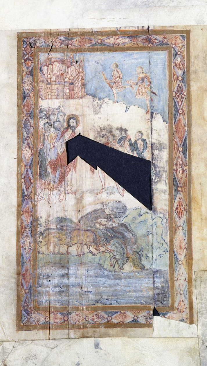 The Miracle of the Gadarene på samma sätt som en tecknad serie, c.1000 AD av Anglo Saxon