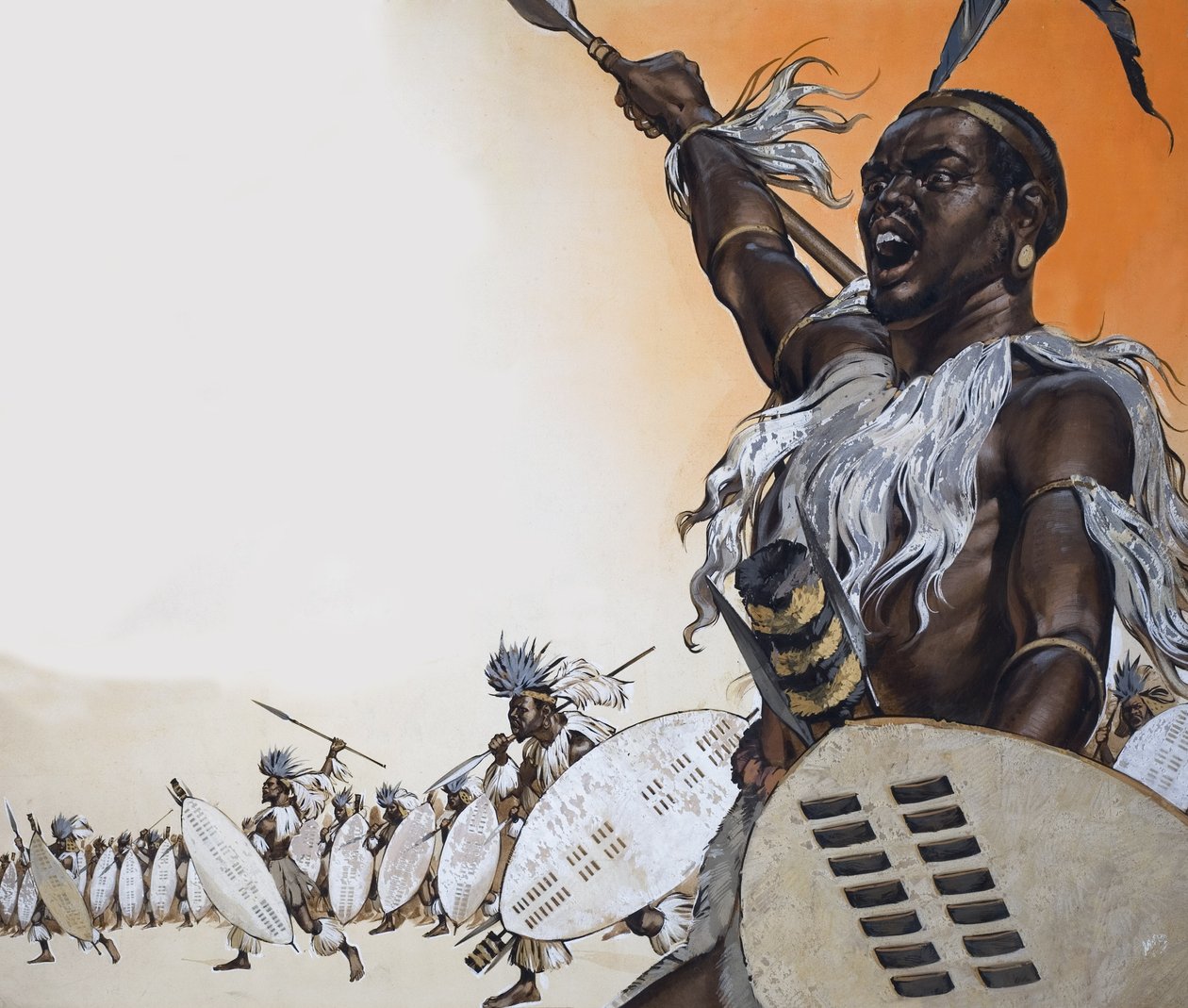 Chaka i strid i spetsen för regementet Tulwana impi (gouache på papper) av Angus McBride