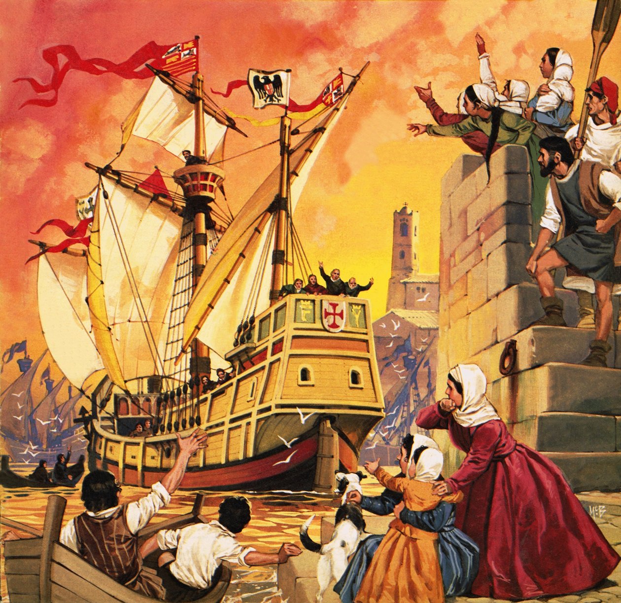 Christofer Columbus sätter segel med Santa Maria i augusti 1492 av Angus McBride