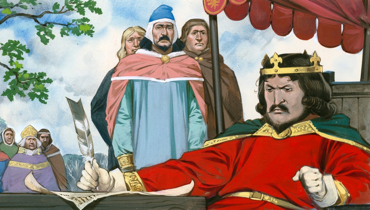 Kung Johan skriver motvilligt under Magna Carta av Angus McBride