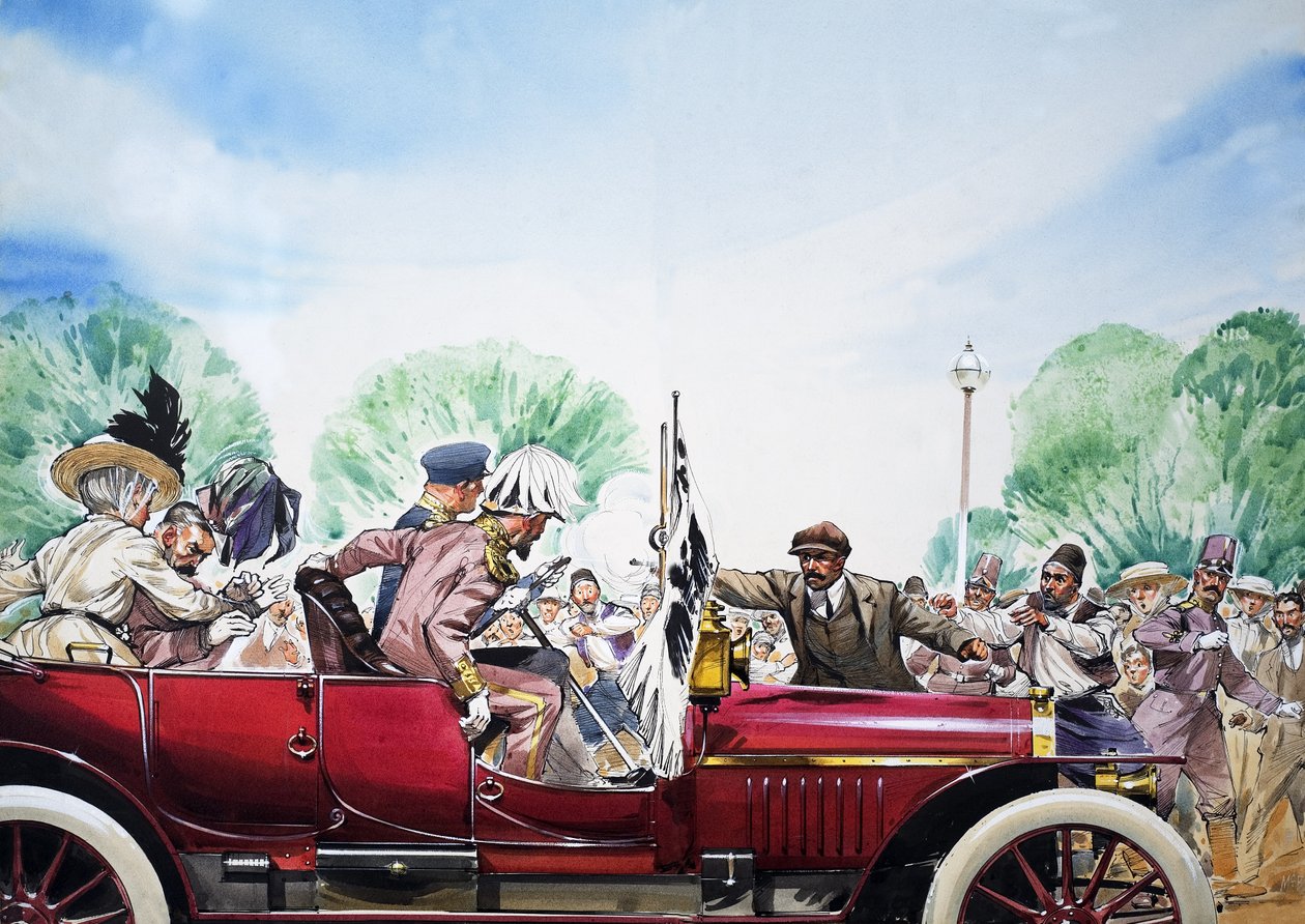 Första världskrigets utbrott, illustration från "Great Events in World History" (gouache på papper) av Angus McBride
