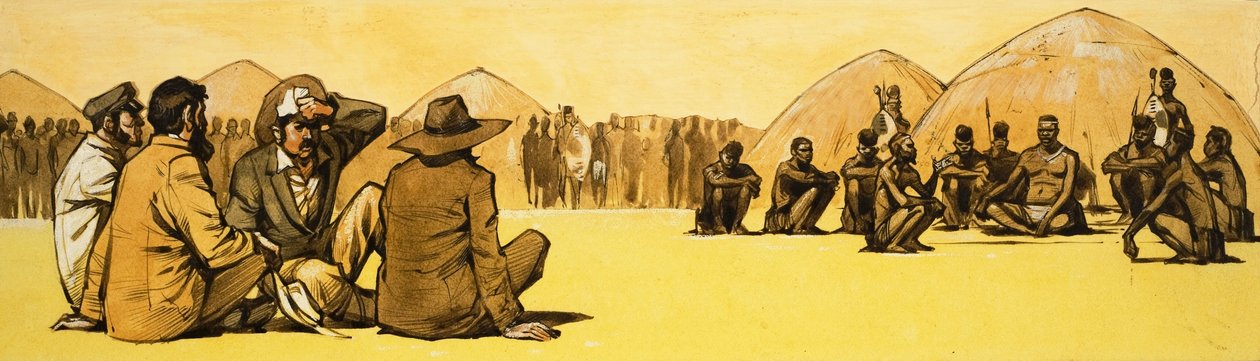 Pionjärer förhandlar med stamhövdingar i Afrika av Angus McBride