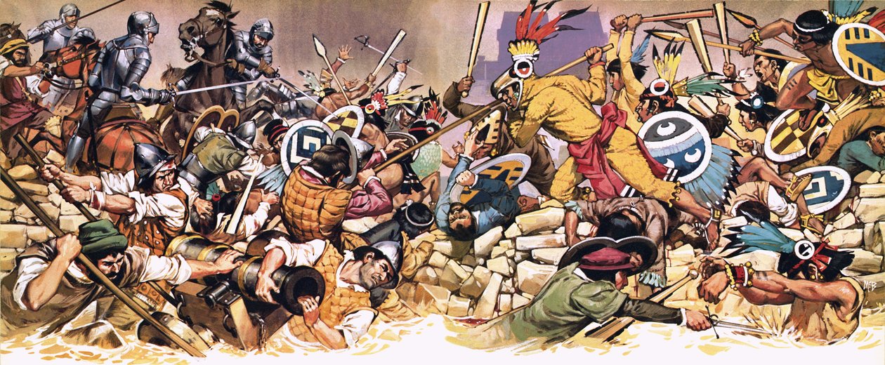 Spanjorerna under attack från aztekerna av Angus McBride