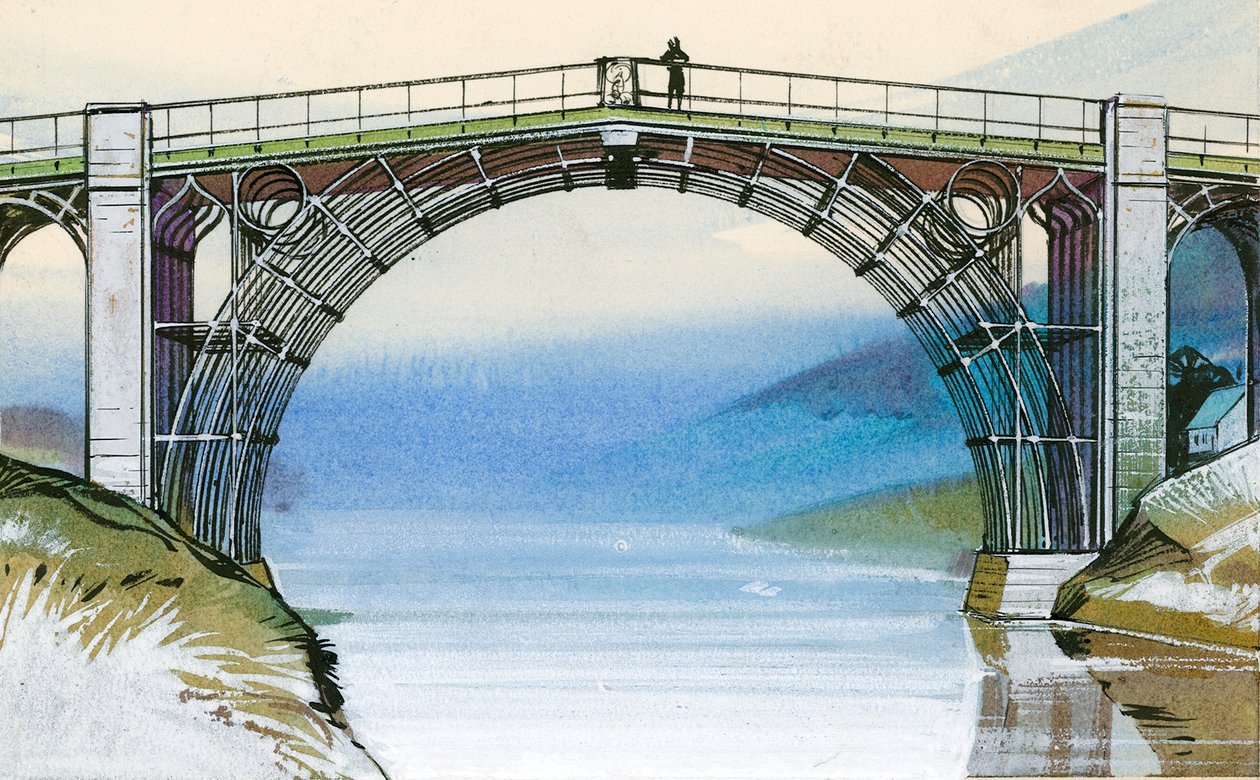 Den första järnbron i Storbritannien, vid Ironbridge Gorge av Angus McBride