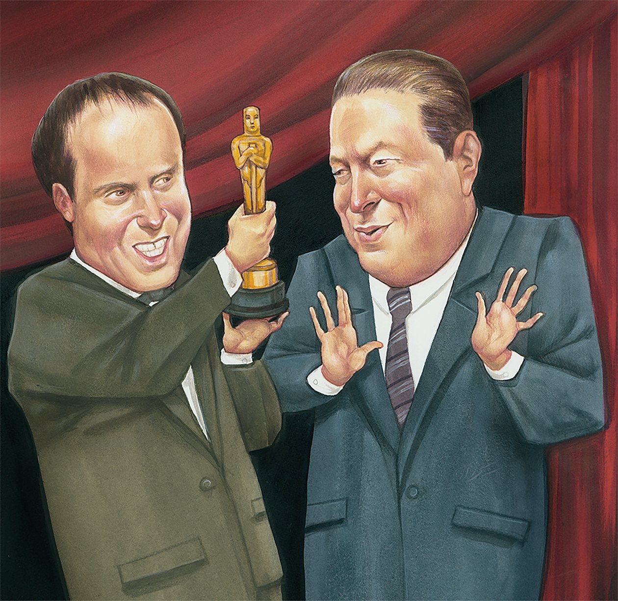 Al Gore får en Oscar, 2007 (akryl på illustrationsskiva) av Anita Kunz