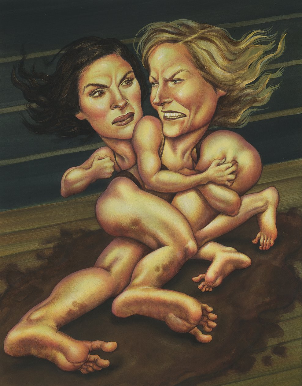 Battle of Julia and Jodie, 2012 (akryl på illustrationstavla) av Anita Kunz