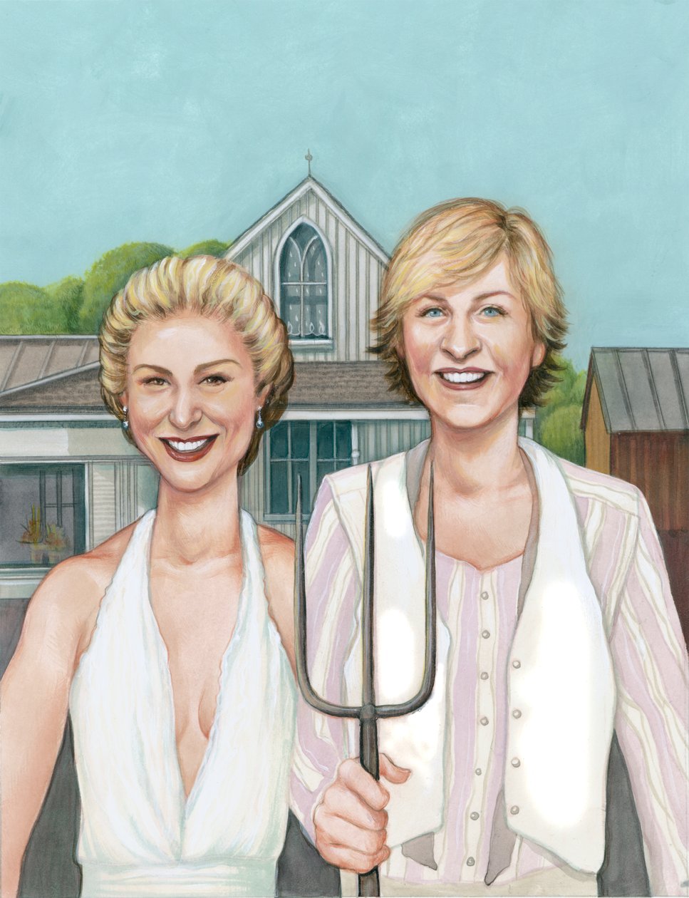 Ellen och Portia, 2008 (akryl på illustrationstavla) av Anita Kunz