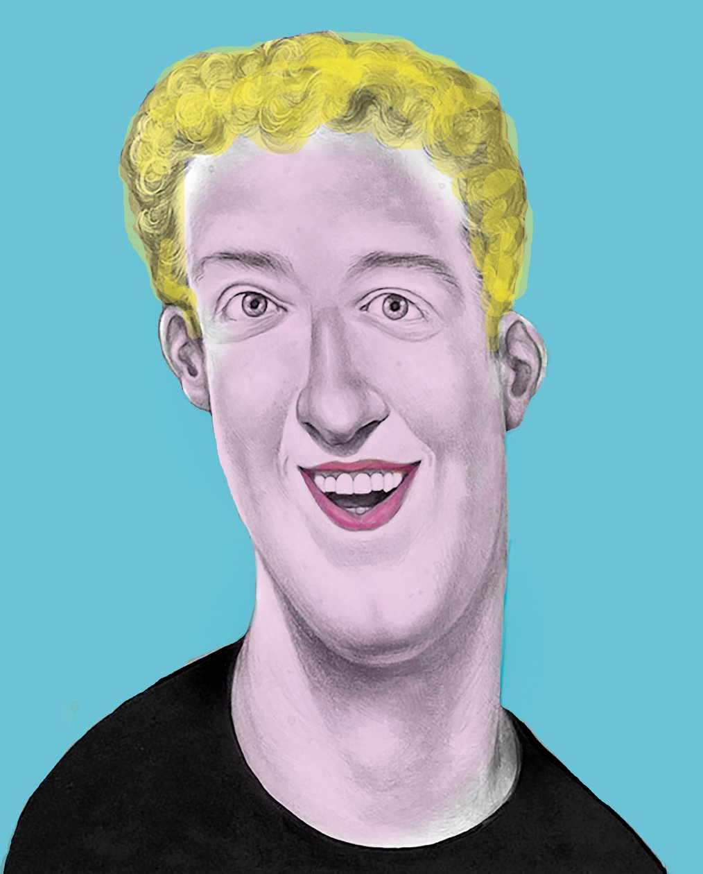 Pop Goes The Zuckerberg, 2019 (akrylfärg på illustrationsskiva) av Anita Kunz