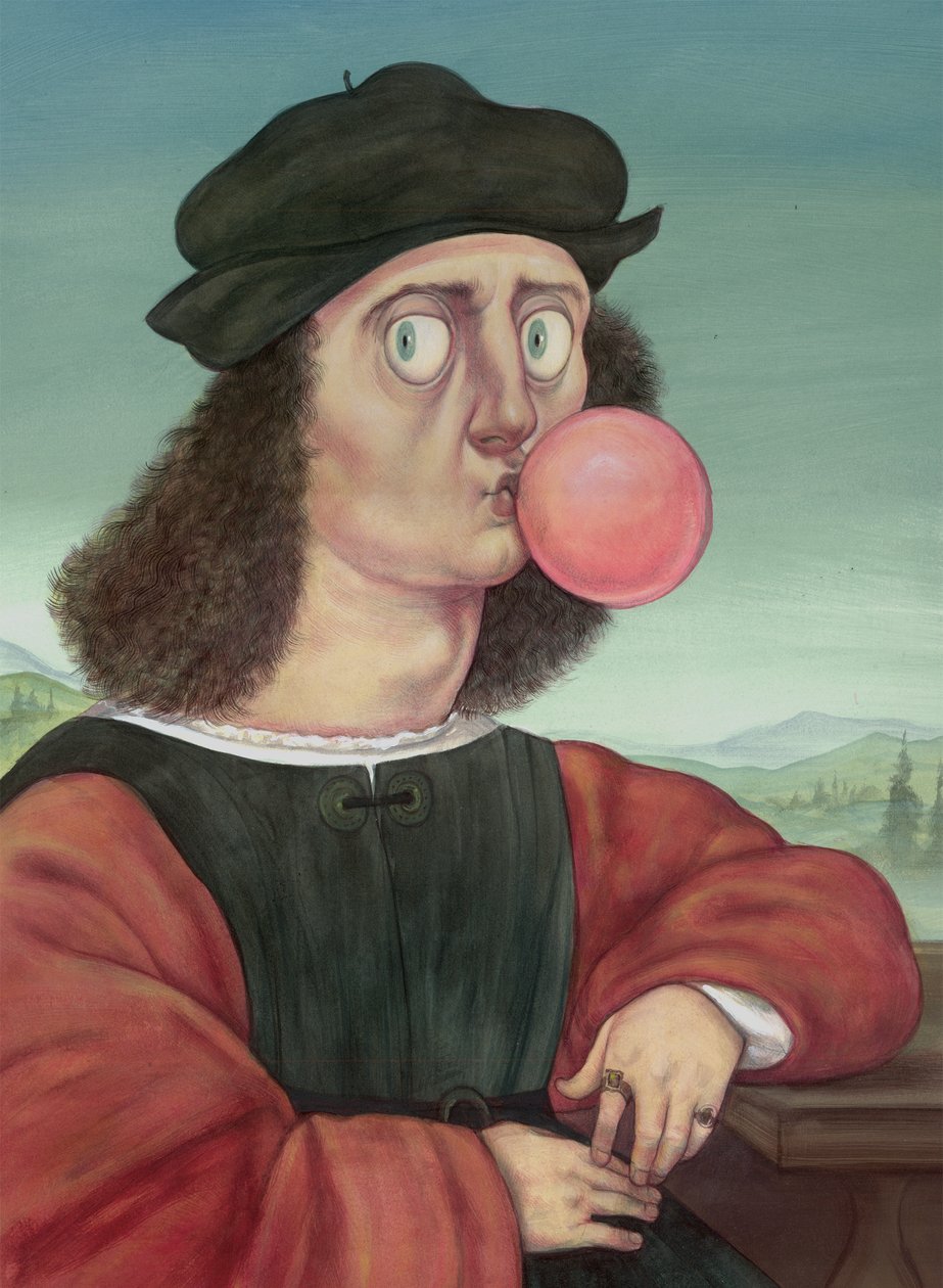 Rude Man With Bubble Gum, 2018 (akrylfärg på illustrationsskiva) av Anita Kunz