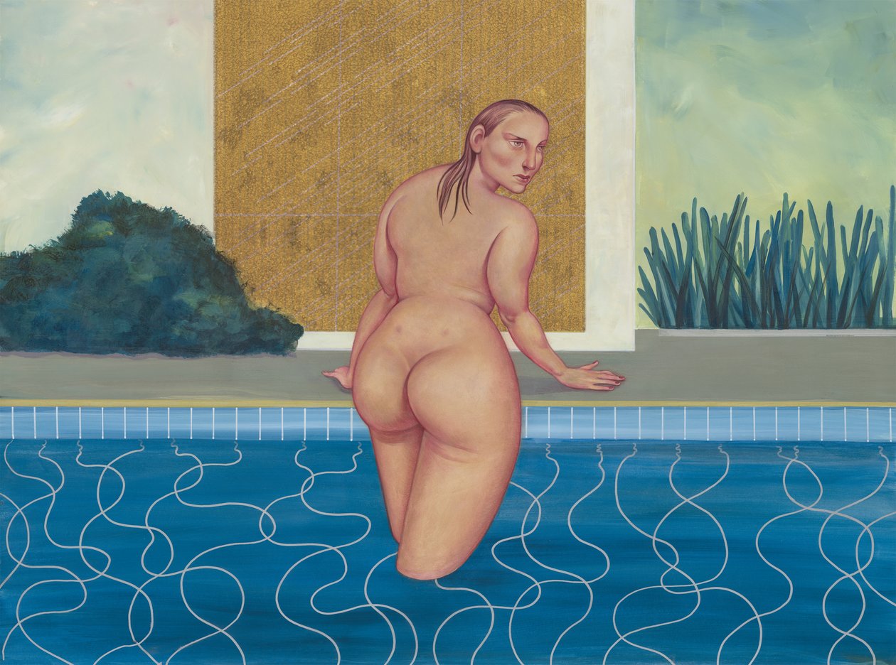 Kvinnan i poolen, 2016 (akrylfärg på illustrationsskiva) av Anita Kunz