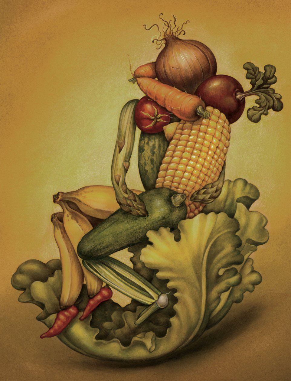 Vegan Kiss, 2010 (akrylfärg på illustrationskartong) av Anita Kunz