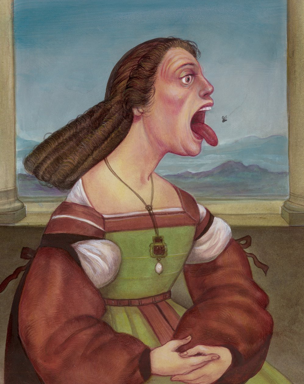 Kvinna som äter en fluga, 2018 (akrylfärg på illustrationsskiva) av Anita Kunz