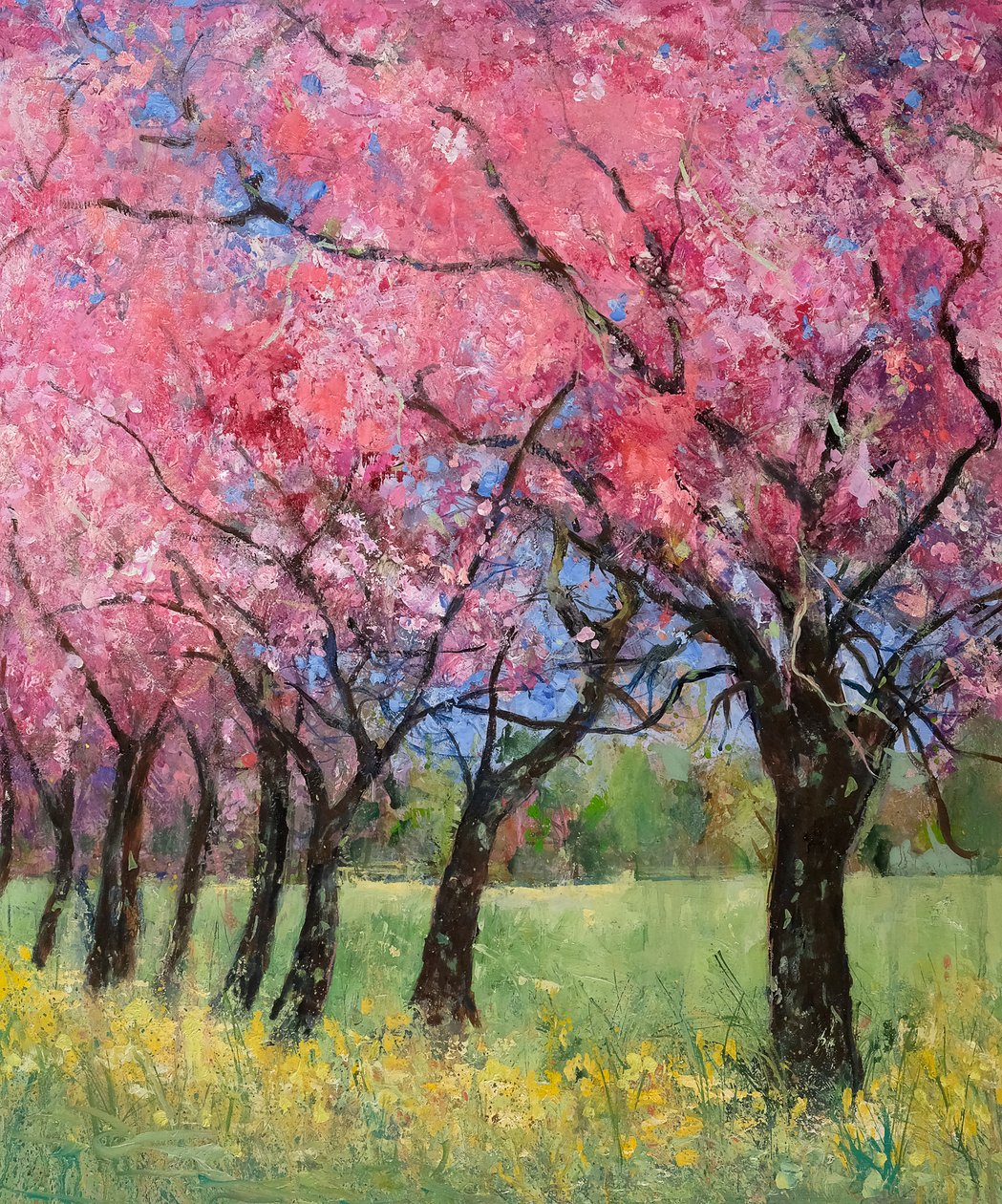 Cherry Blossom in the Meadow, 2022 (akryl) av Ann Oram