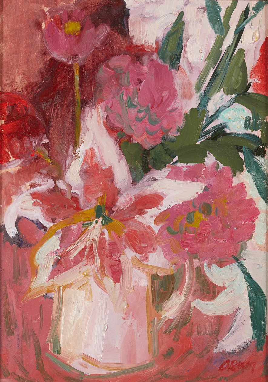 Rosa stilleben (olja ombord) av Ann Oram
