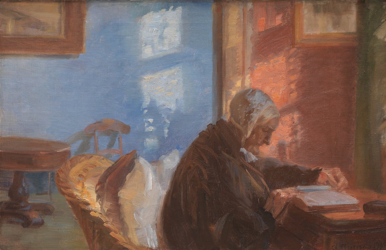 Konstnärens mamma och Hedvig Brøndum i Röda rummet av Anna Ancher