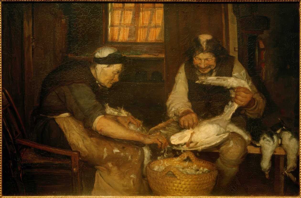 Två gamla människor som plockar måsar. Lars Gaihede och gamla Lene av Anna Ancher