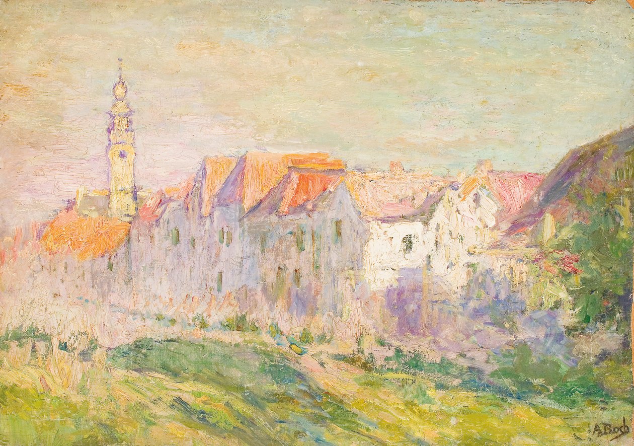 A View of Verre, Zeeland, c.1906 (olja på duk nedlagd ombord) av Anna Boch
