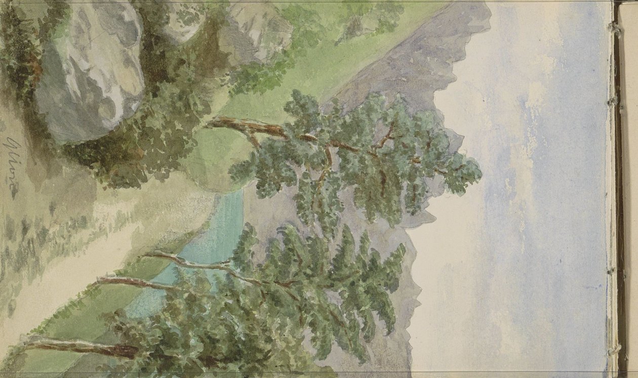 Berglandskap med vatten vid Glion av Anna Catharina Maria van Eeghen (possibly)