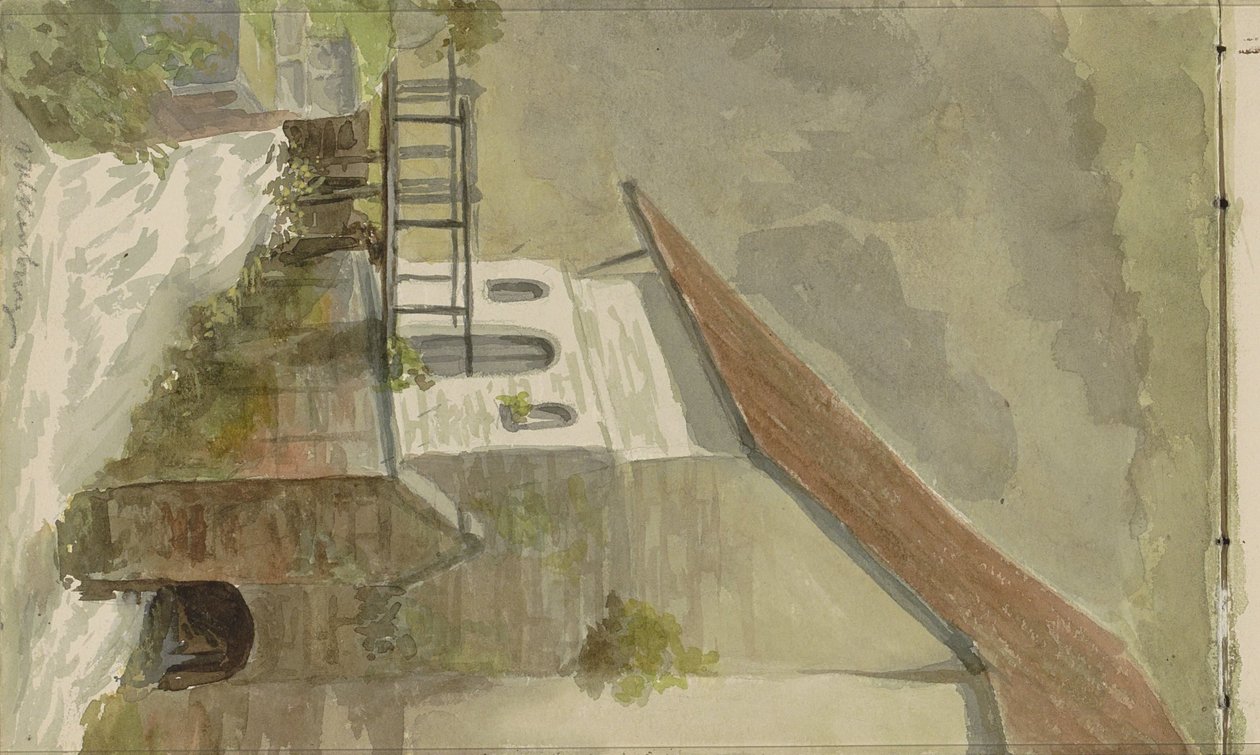 Hus på en kanal i Valkenburg av Anna Catharina Maria van Eeghen (possibly)