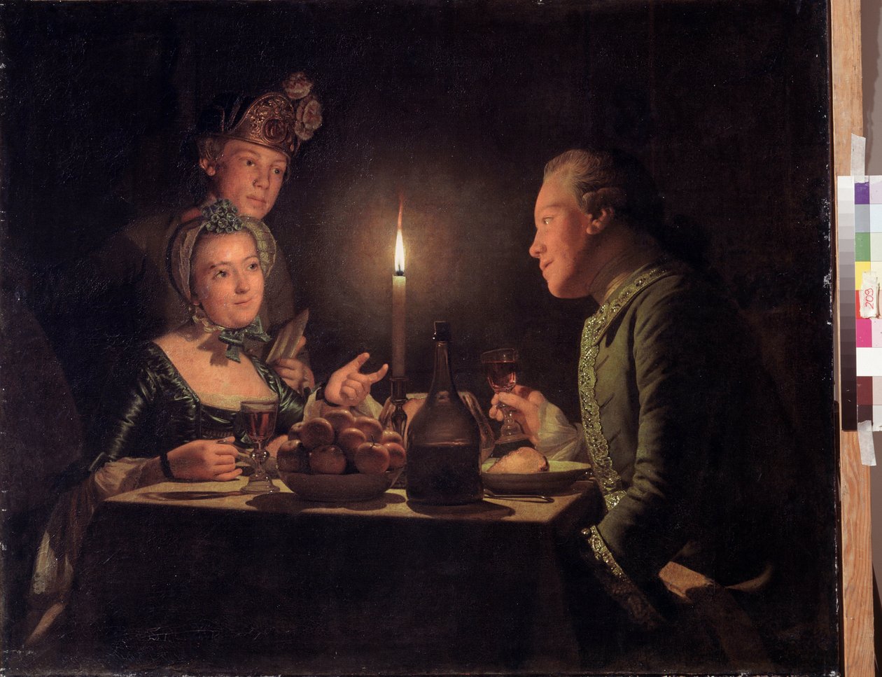 Middag med levande ljus (Support med levande ljus). Målning av Anna Dorothea Therbusch Lisiewska (1721-1782). Olja på duk, 95,5 x 117 cm av Anna Dorothea Lisiewska