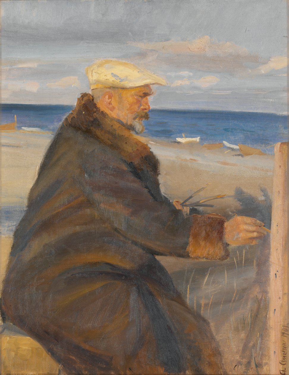 Michael Ancher målar på stranden av Anna Ancher