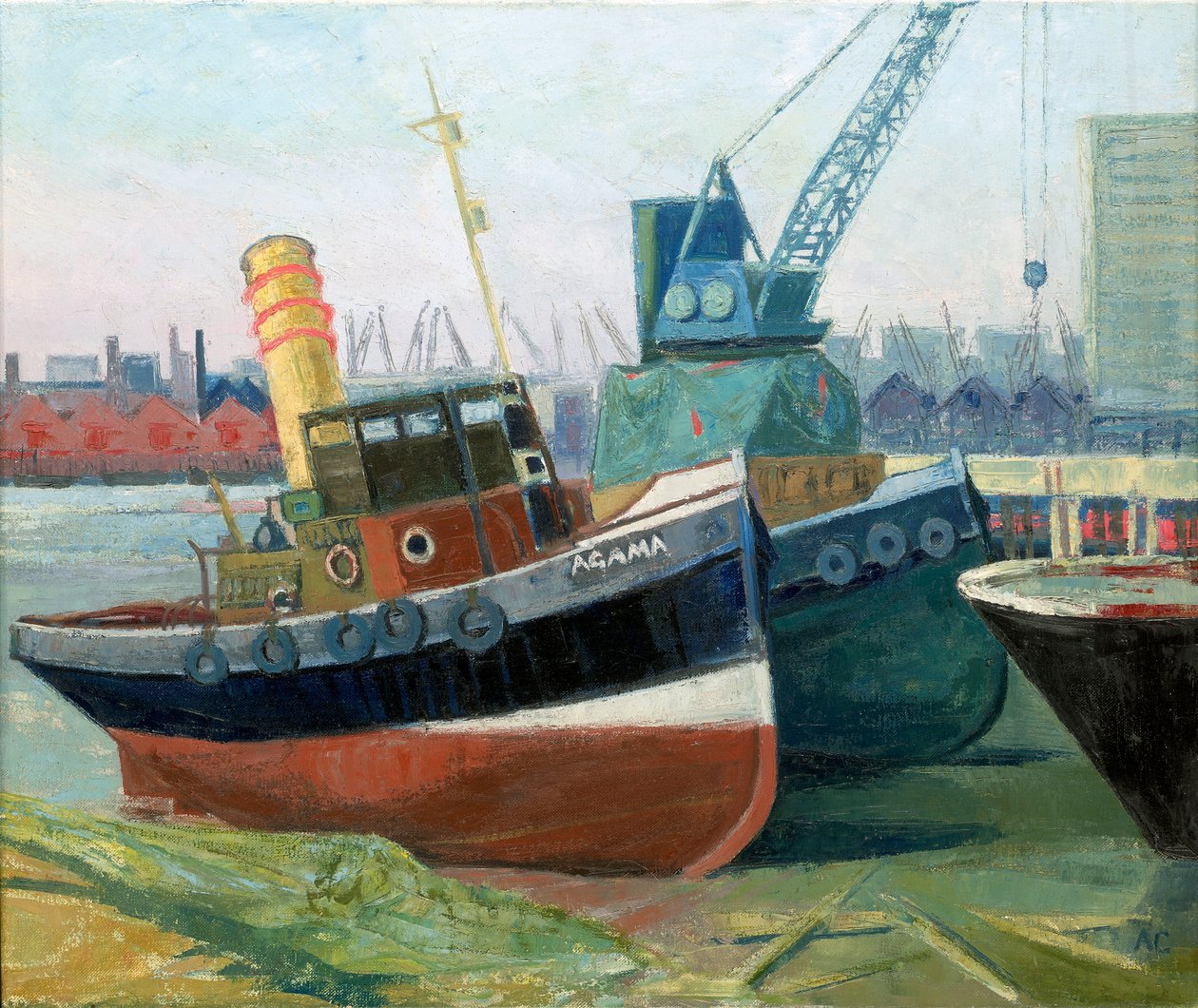 Bogserbåten "Agama" vid Greenwich, ca 1970 (olja på duk) av Anna Lea Merritt