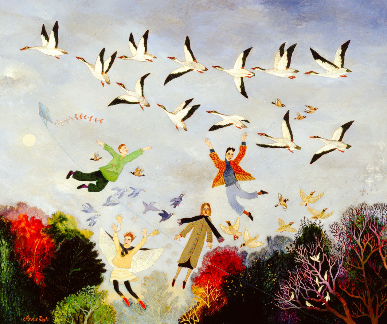 Trampolinhoppning på vintern, 2007 (akryl) av Anna Pugh
