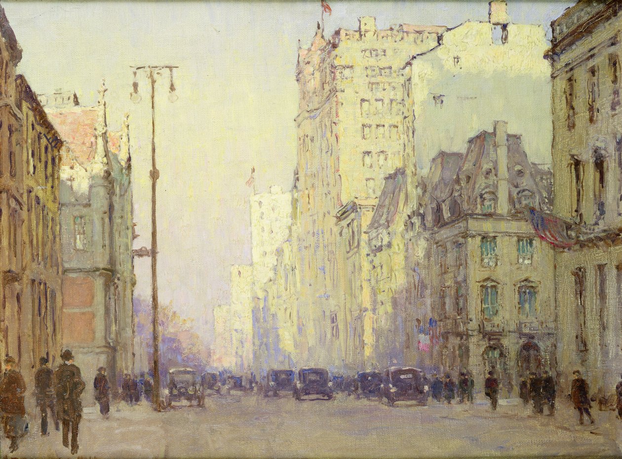 5th Ave, vid 57th Street, ca 1918 (olja på duk) av Anna Richards Brewster