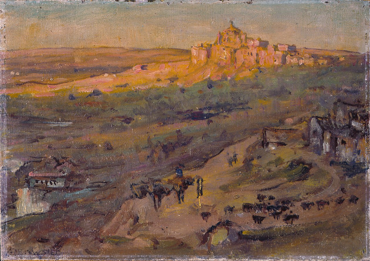 Toledo Spanien, Afternoon Sun (olja på duk monterad på skiktad skiva) av Anna Richards Brewster