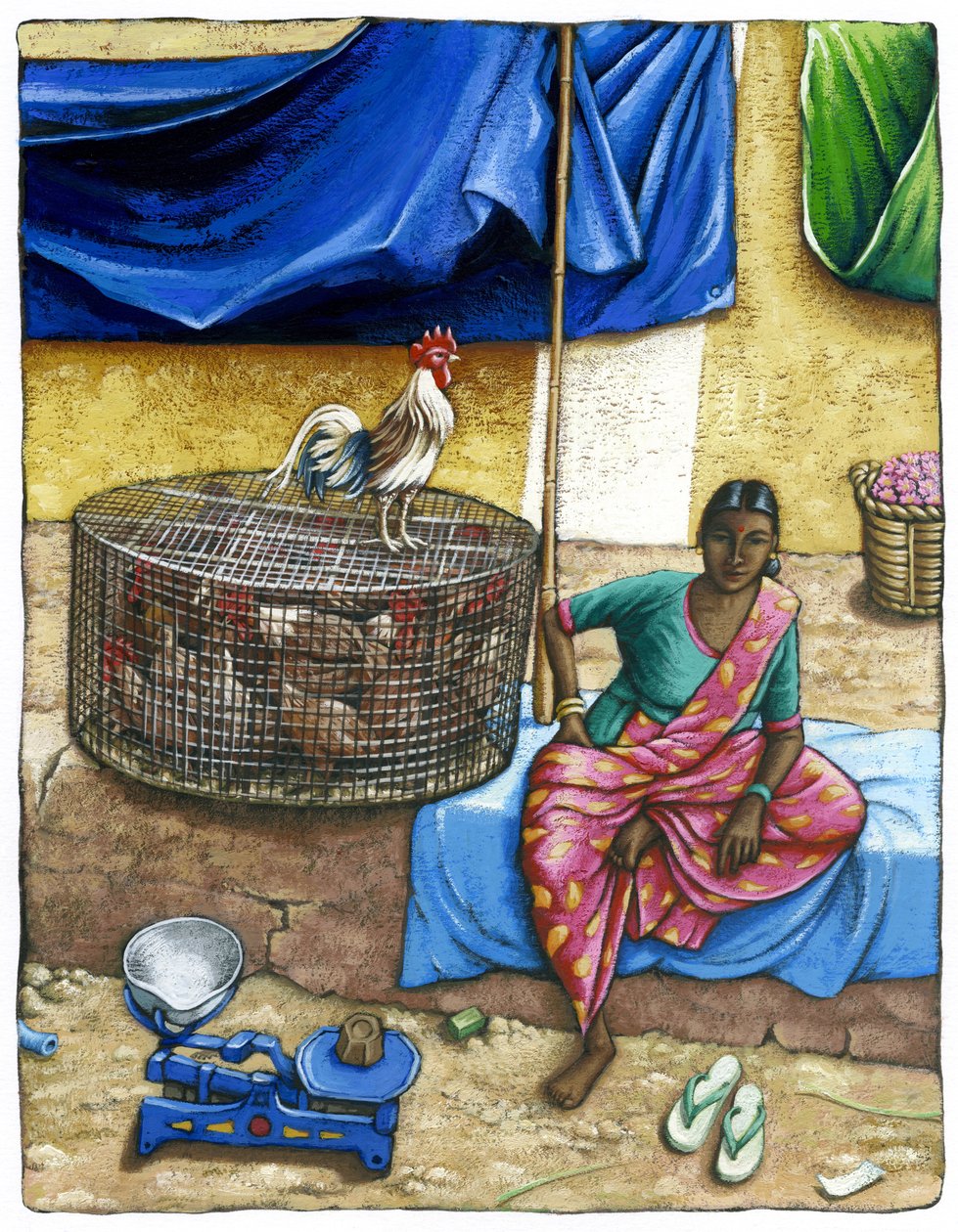 Marknaden i Mysore, 2018 (gouache) av Annalisa Morrocco