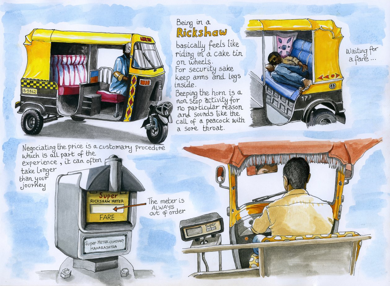 Rickshaw, 2019 (akvarell  penna) av Annalisa Morrocco