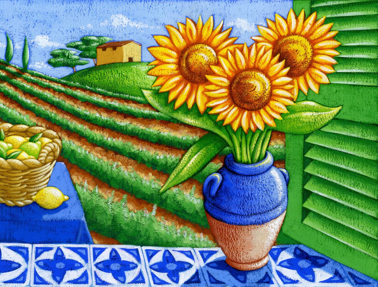 Solrosor i Provence, 2015 (gouache) av Annalisa Morrocco