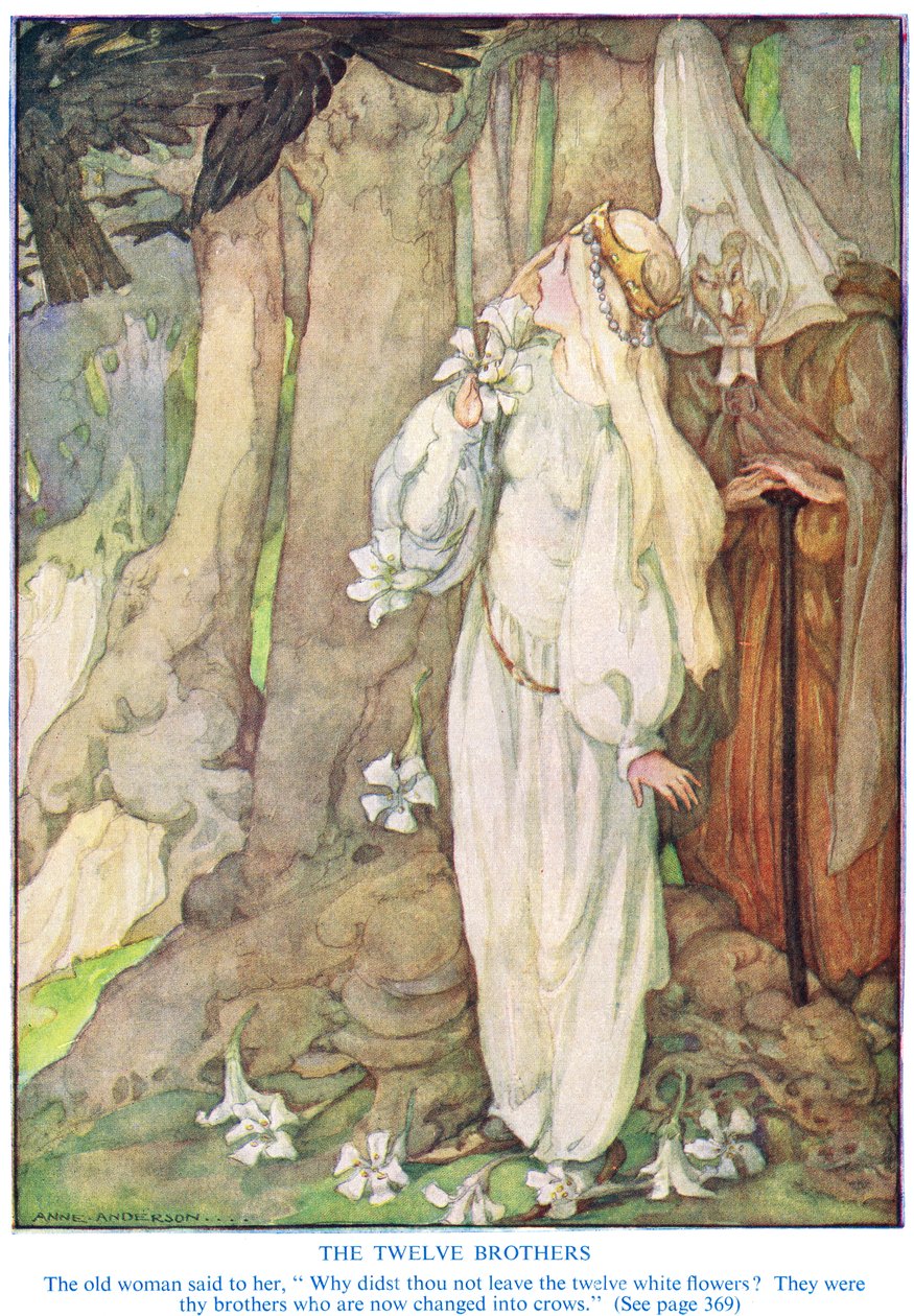 Illustration från "De tolv bröderna" av bröderna Grimm av Anne Anderson