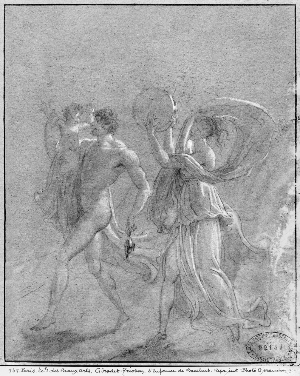 Childhood of Bacchus (svart penna och krita på gråaktigt papper) av Anne Louis Girodet de Roucy Trioson