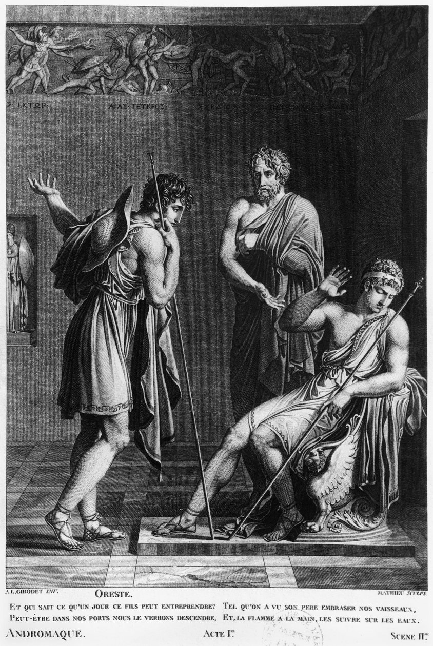 Orestes och Pyrrhus, illustration från akt I, scen 2 av 