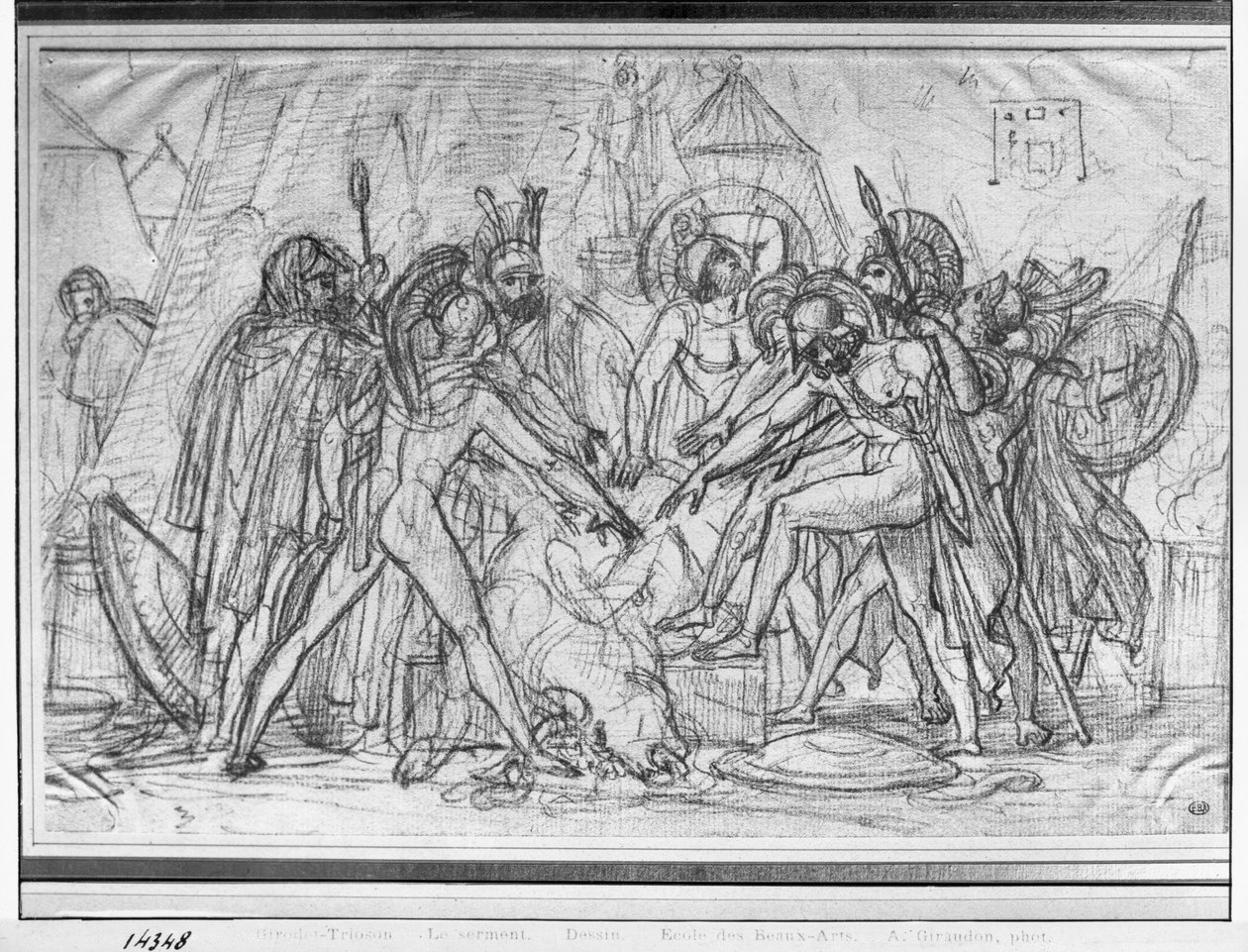 Sju hövdingar avlägger en ed framför Thebe (grafitpenna på papper) av Anne Louis Girodet de Roucy Trioson