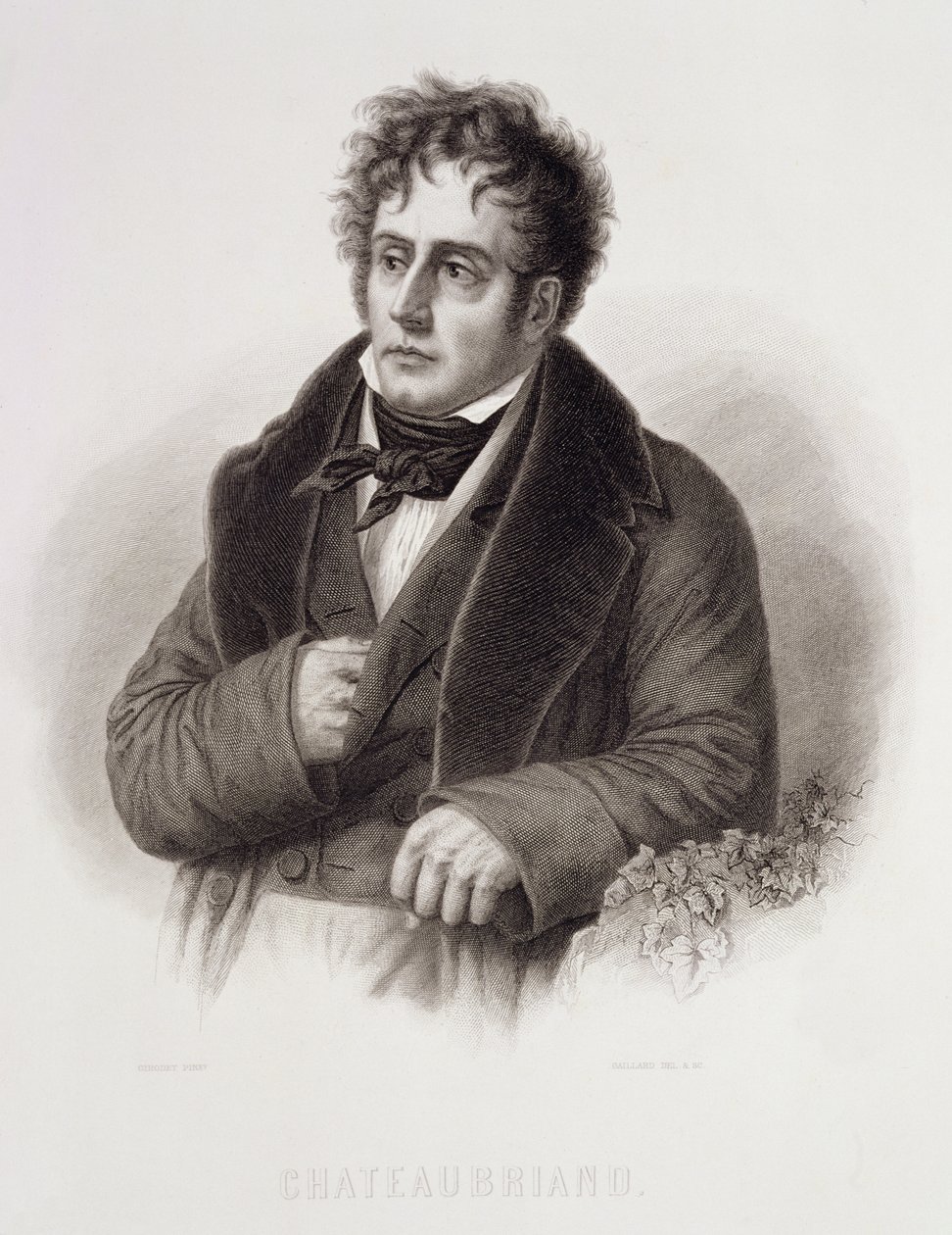Francois Rene, Vicomte de Chateaubriand (1768-1848) graverad av Rene Gaillard (ca 1719-90) av Anne Louis Girodet de Roucy Trioson