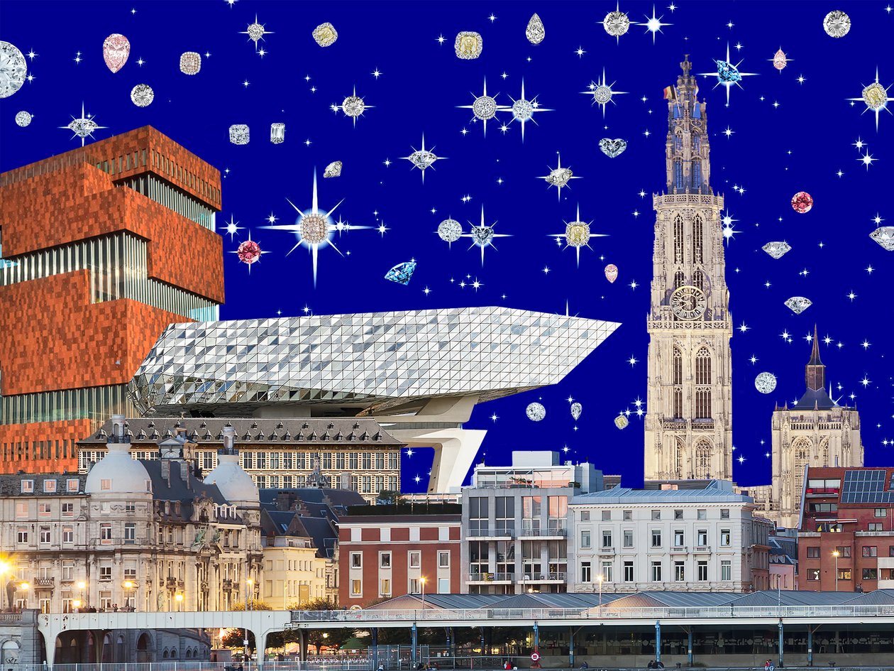 Antwerpen by night, 2018, screenprintswed av Anne Storno