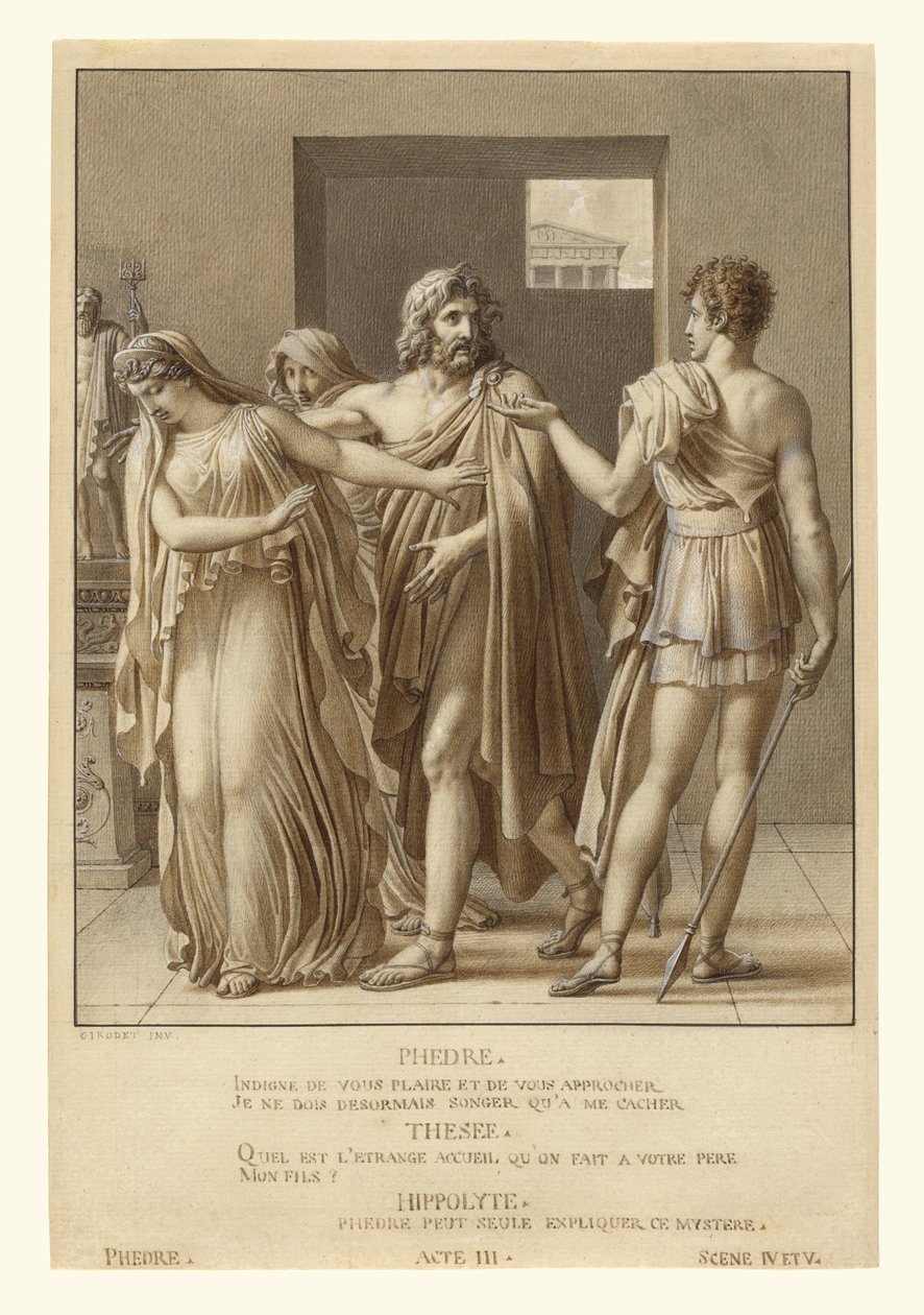 Phaedra avvisar Theseus omfamningar av Anne-Louis Girodet de Roucy-Trioson